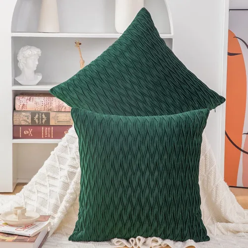 Miniatura 16 de MADIZZ Juego de 2 fundas de almohada decorativas de terciopelo súper suave de 14 x 14 pulgadas, diseño cuadrado verde manzana con textura