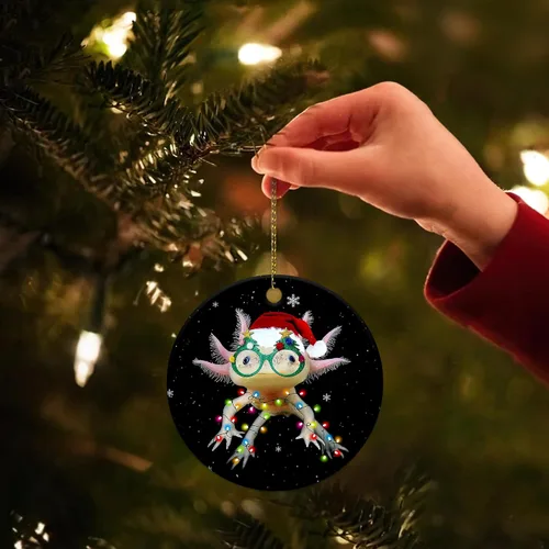 Miniatura 6 de Hyturtle Adorno de Navidad para los amantes de los ajolotes – Ajolote con sombrero, adorno de cerámica de Navidad – Lindo regalo para amantes