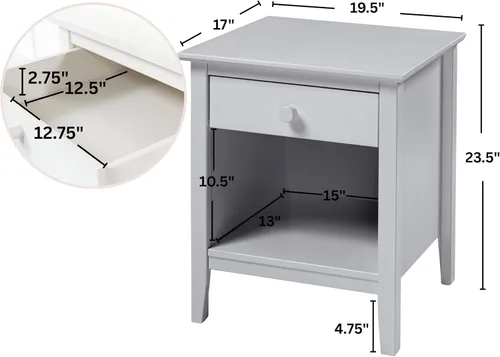Miniatura 3 de Alaterre Furniture Simplicity - Mesita de noche pequeña con cajón y estante abierto grande, mesa auxiliar de madera maciza de 23.5 pulgadas o mesita