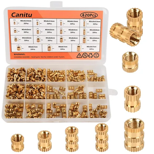 Canitu 420 piezas de insertos roscados, M2 M3 M4 M5 hembra rosca métrica incrustación métrica tuercas surtidas kit surtido de latón inserto de calor
