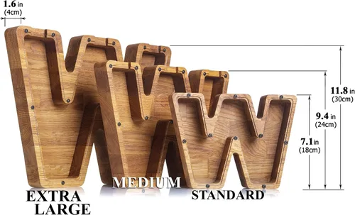 Miniatura 2 de Alcancía de madera personalizada con letra para niños, niñas y adultos, bancos de monedas de madera de roble duradero, 3 tamaños para elegir