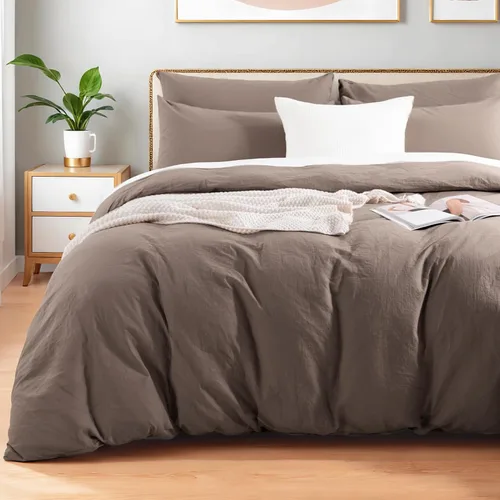 Miniatura 50 de NEXHOME PRO Funda de edredón de algodón para niños, tamaño twin, aspecto de lino, blanco, orgánico, natural, 100% algodón lavado, juego de ropa