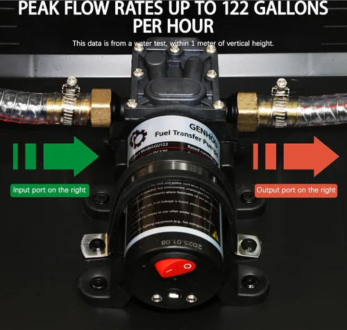 Miniatura 5 de Bomba de transferencia de combustible de 12 V 75 W, transfiere hasta 120 galones de gasolina o diésel por hora, con tubo de combustible de alta