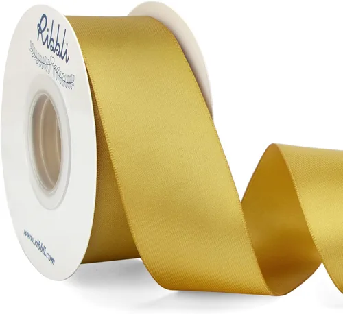 Miniatura 30 de Ribbli - Cinta de satén de doble cara dorada, 1 pulgada x 25 yardas, uso para ramo de lazos, envoltura de regalos, decoración de boda Dorado