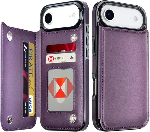 Miniatura 35 de Bizzib para iPhone 16 Plus funda tipo billetera con soporte para tarjetas, funda protectora a prueba de caídas y golpes de poliuretano premium