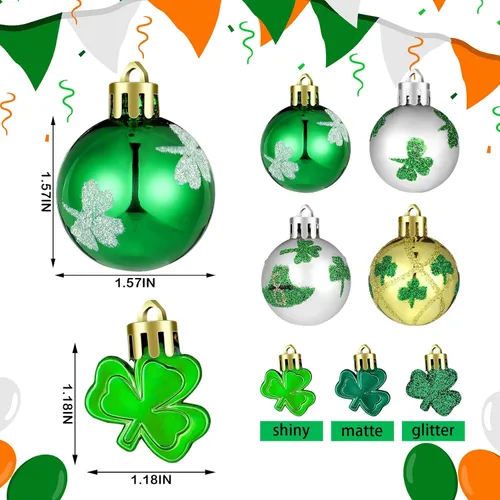 Miniatura 2 de Teling 36 piezas de decoración del día de San Patricio adorno colgante para árbol trébol bola colgante bola de plástico verde adorno trébol sombrero