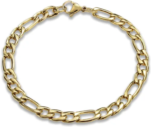 Baronyka Pulsera de cadena Figaro hecha a mano para hombre, pulsera de eslabones de acero inoxidable, 8 pulgadas con cierre de langosta, pulsera de