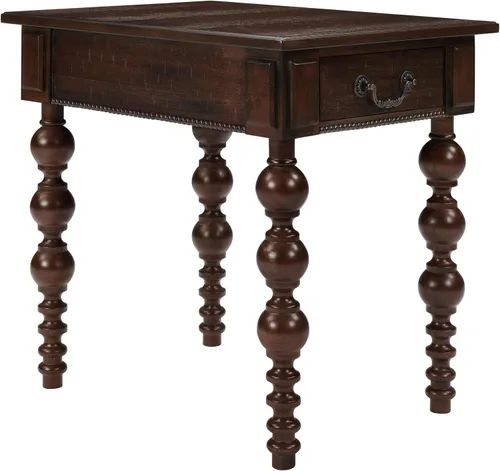 Miniatura 6 de Homora Mesa auxiliar rectangular de madera con cajón de almacenamiento, mesa de cóctel vintage con patas de madera maciza en forma de calabaza, mesa