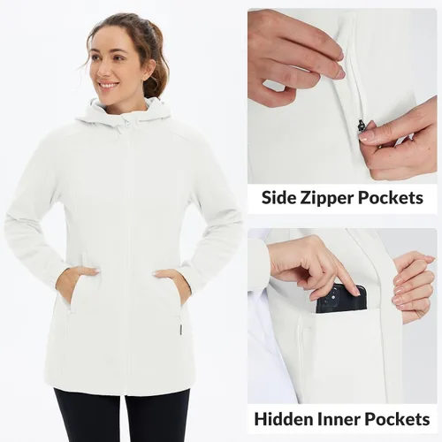 Miniatura 4 de BALEAF Chaqueta larga de forro polar con capucha y cremallera completa para mujer, abrigo de invierno suave y ligero