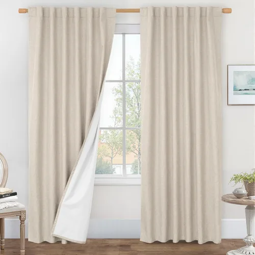 Miniatura 53 de LAMIT Cortinas de lino natural 100 % opacas para ventana, para dormitorio, 45 pulgadas, cortinas térmicas con textura de lino estilo granja