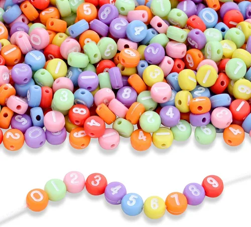 Miniatura 22 de LAIDANLA - 1500 cuentas de letras acrílicas del alfabeto doradas, cuentas redondas blancas de 7×4mm para hacer joyas, pulseras, collares, llaveros