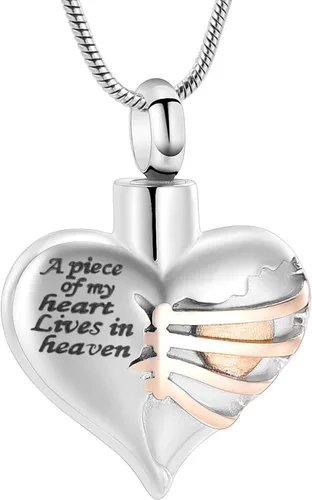 Miniatura 35 de Imrsanl Collar con dije de urna de cremación en forma de corazón para cenizas humanas – Un pedazo de mi corazón vive en el cielo