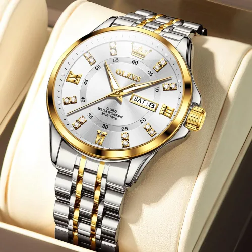 Miniatura 31 de OLEVS - Relojes de diamantes para hombres, relojes de vestir a prueba de agua, relojes analógicos de cuarzo de lujo con calendario de fecha y correa