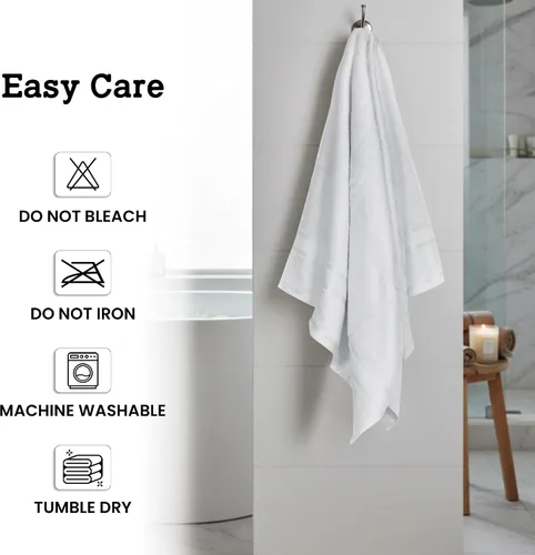 Miniatura 7 de Casa Lino Juego de 4 toallas de baño blancas (54 x 27 pulgadas) – Juego de toallas de baño grandes – Toallas de baño 100% algodón para baño