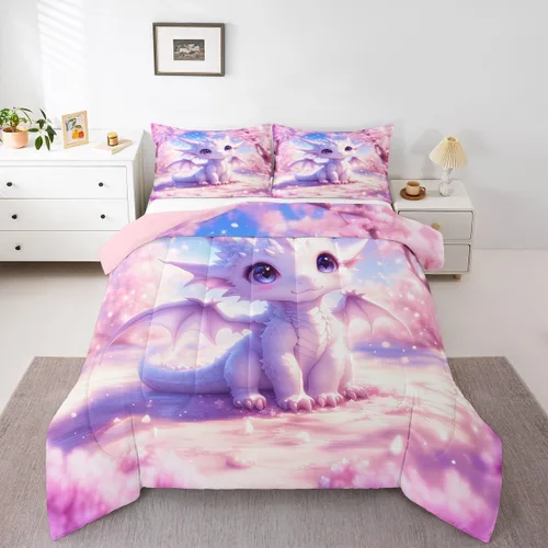 Miniatura 45 de Feelyou Juego de edredón de castillo rosa para niños, tamaño individual, juego de ropa de cama de princesa para niños y niñas, inserto de edredón