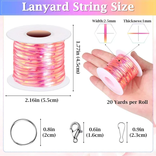 Miniatura 5 de Kit de cuerda de cordón, Cridoz 15 rollos de cuerda de gimp de cordón de plástico con 50 piezas de ganchos de clip a presión, llaveros y cierres