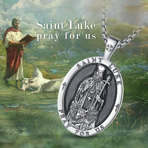 Miniatura 214 de EUDORA Collar de plata de ley 925, San Cristóbal y San Benito, San Miguel, Virgen María, San Judas Tadeo, Cruz de Buen Pastor y Arcángel, Medalla