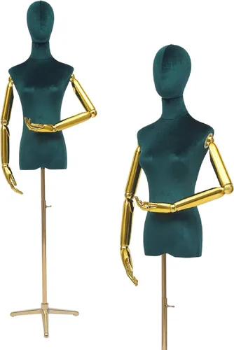 Miniatura 10 de Female Mannequin Dress Form, Adjustable Height Mannequin Body with Gold Arms and Base, Velvet Mannequin Torso for Clothing Dress Jewelry Display