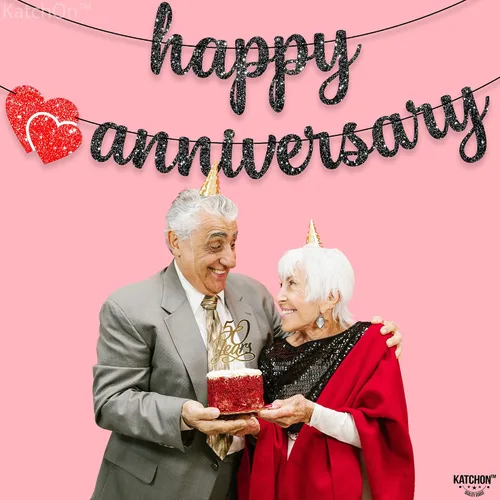 Miniatura 7 de KatchOn, Cartel de feliz aniversario con purpurina negra, 10 pies, sin bricolaje, decoraciones románticas de feliz aniversario, decoraciones