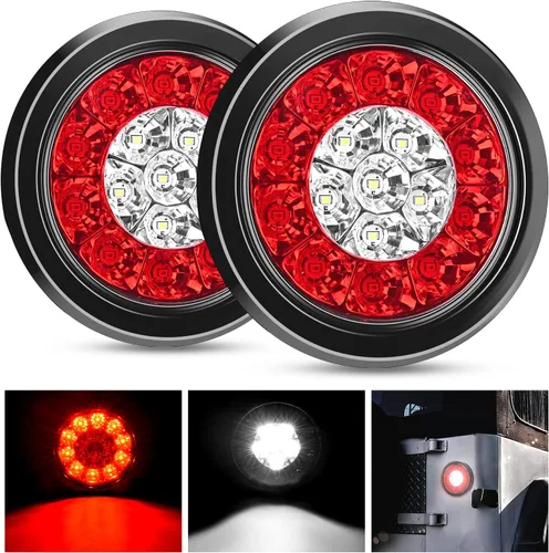 Miniatura 16 de Nilight Luz de faro trasero, redonda, 4 pulgadas, 2 piezas, 24 luces LED rojas, parada, freno, giro, ojales de montaje empotrado, impermeabilidad
