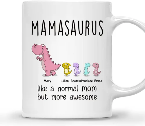 Miniatura 9 de Gossby Taza personalizada (1 niño) AUNTASAURUS Like a Normal Aunt but More Awesome - Taza de café para la abuela de parte de la nieta, nieto