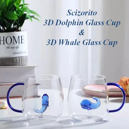 Miniatura 2 de Vasos de vidrio, patrón tridimensional transparente, bebidas de bar, taza de café helado, vaso de jugo, transparente (taza de delfin)