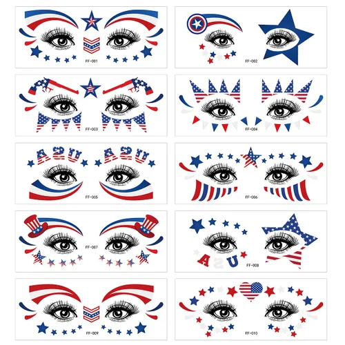 Miniatura 3 de Decoraciones del 4 de julio, tatuajes de ojos para la cara, bandera de Estados Unidos, estrella, tatuajes temporales, Día de la Independencia