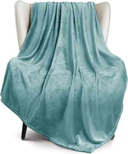 Miniatura 64 de Exclusivo Mezcla Manta de vellón para sofá, cama, súper suave y cálida, para uso en todas las estaciones, acogedora, afelpada, ligera, azul hielo