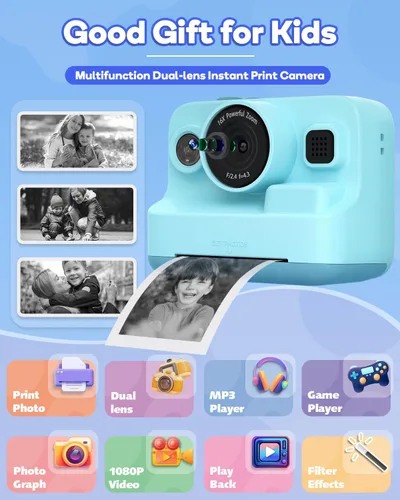 Miniatura 2 de Dylanto Cámara de niños con impresión instantánea, cámaras instantáneas de 1080P para niños que imprimen fotos, regalos de Navidad de cumpleaños