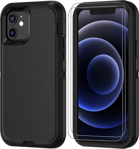 Miniatura 23 de Jshru para iPhone XR Funda con [2 Pack] Protector de Pantalla HD, [Grado Militar] 3-en-1 Resistente Protector de Cuerpo Completo a Prueba de Negro
