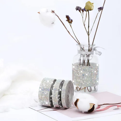 Miniatura 6 de 3 rollos de 6 m de cinta de diamantes de imitación de cristal autoadhesiva - Cintas adhesivas de diamantes DIY con diamantes de imitación de 2 mm