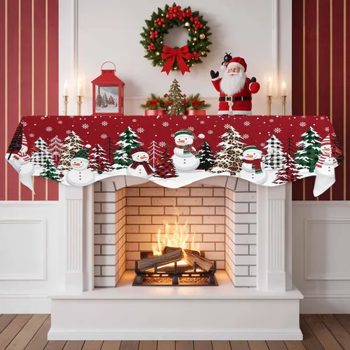 Miniatura 2 de Bufanda de chimenea de muñeco de nieve de Navidad, diseño de árboles de Navidad rojos, copos de nieve de invierno, bufandas para chimenea, estante