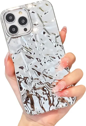 Miniatura 27 de Funda compatible con iPhone 14 Pro, Diseño Lindo de Lujo con Papel de Estaño Plisado, Fundas de Teléfono de Moda para Mujeres, Electrochapado
