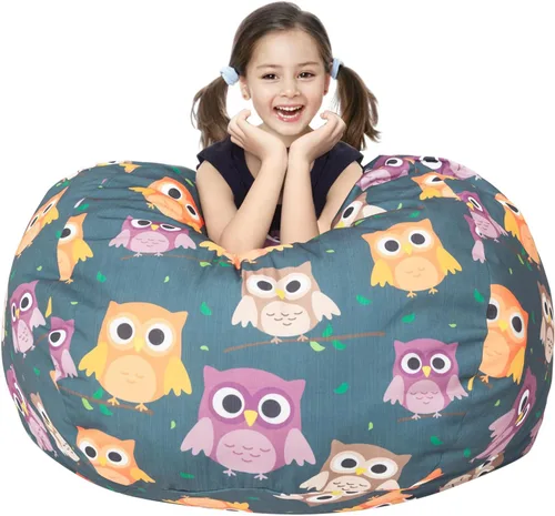 Miniatura 20 de LOLOMLO Funda para puf de almacenamiento de animales de peluche, para niños, mantas, toallas, puf (solo funda), sofá de lona con cremallera YKK