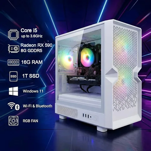Miniatura 2 de STGAubron Computadora de escritorio para videojuegos, Intel Core i5 hasta 3.6G, Radeon RX 590 8G, 16 GB de RAM, SSD de 1 TB, WiFi 6, BT 5.0, Blanco