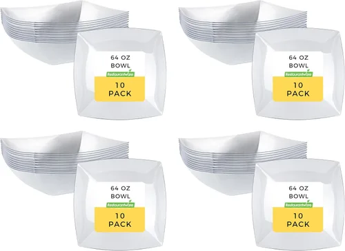 Miniatura 17 de Restaurantware Moderna - Cuencos de plástico de lujo de 8 onzas, 10 cuencos cuadrados desechables para ensalada, duraderos y resistentes