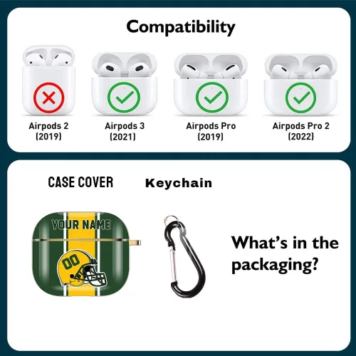 Miniatura 3 de Funda personalizada para casco de fútbol americano con nombre y número para AirPods Pro de 3ª generación Pro 2 (2019 2021 2022) Funda protectora