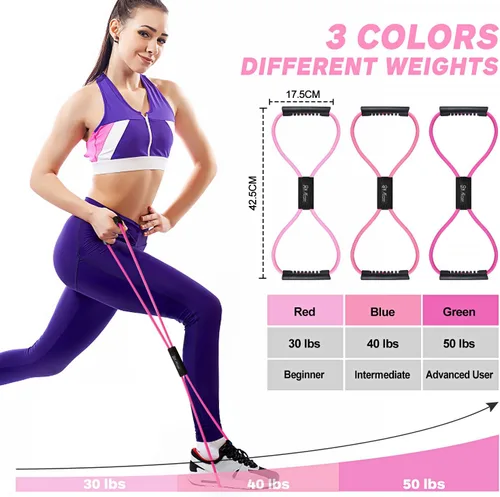 Miniatura 2 de Bandas de resistencia, figura 8 bandas de ejercicio para mujeres y hombres, 8 bandas de resistencia en forma de brazos, expansor de pecho, cuerda