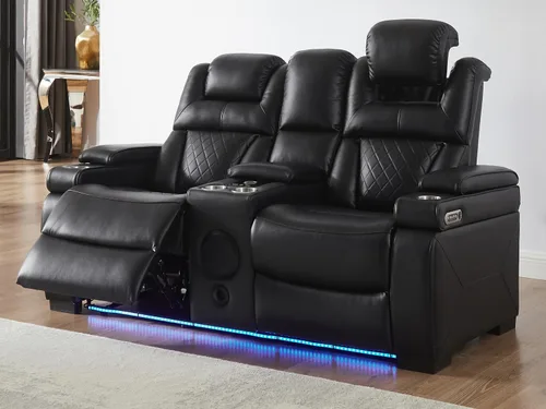 Miniatura 11 de THSUPER Sillón reclinable de cuero transpirable y sofá de dos plazas con luz LED, sofá reclinable para cine en casa con reposacabezas ajustable/luz