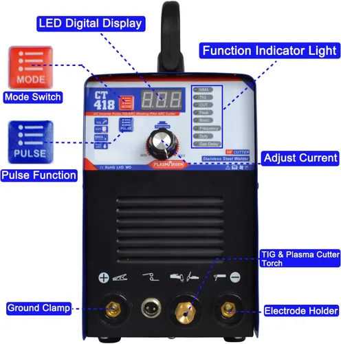 Miniatura 2 de CT418 3-IN-1 110V/220V Cortador de Plasma Multifuncional Máquina Combo, Cortador de Plasma 40A/180A Lift TIG/180A Stick Welder, 2/5 "Pantalla