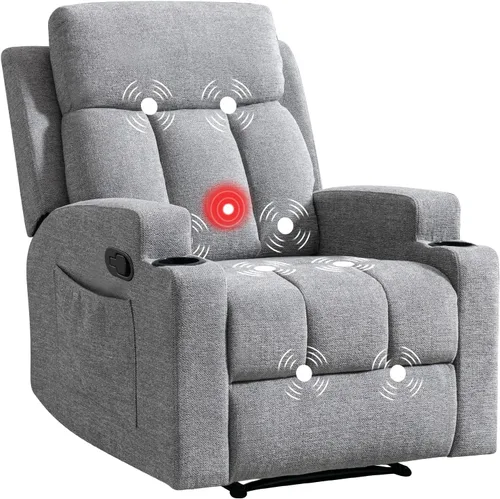 Miniatura 12 de CANMOV Silla reclinable manual con masaje y calor, cómodo sofá reclinable con brazos y respaldo acolchados, sofá reclinable manual individual con 2