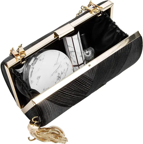 Miniatura 5 de LETODE Elegante bolso de mano con colgante de borla para mujer, bolso de mano de seda para novia, boda, baile de graduación, fiesta nocturna