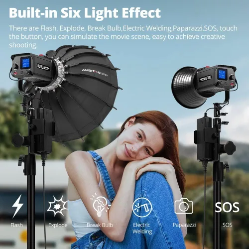 Miniatura 3 de AMBITFUL EF100 100W 5600K Aurora COB LED luz de video, CRI 95+, TLCI 97+, efectos FX integrados para fotografía de naturaleza muerta, retrato