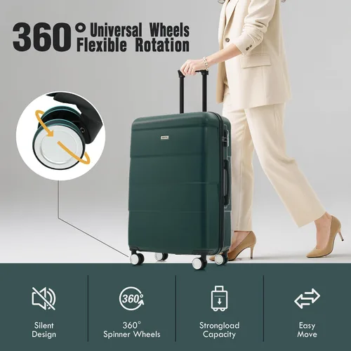 Miniatura 425 de Merax Juegos de equipaje de mano en maleta aprobada por aerolíneas, estuche rígido con ruedas giratorias expandibles, Negro