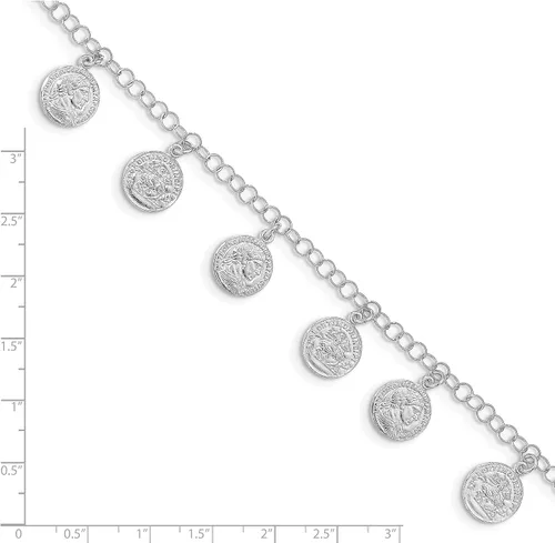 Miniatura 5 de Pulsera de plata de ley maciza rodiada con dije de moneda romana 75 pulgadas fabricada en Italia Plata de ley no conocido