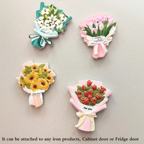 Miniatura 6 de 4 imanes de flores para nevera, imanes fuertes y divertidos para nevera, resina decorativa 3D, imanes creativos de tulipán, girasoles y rosas