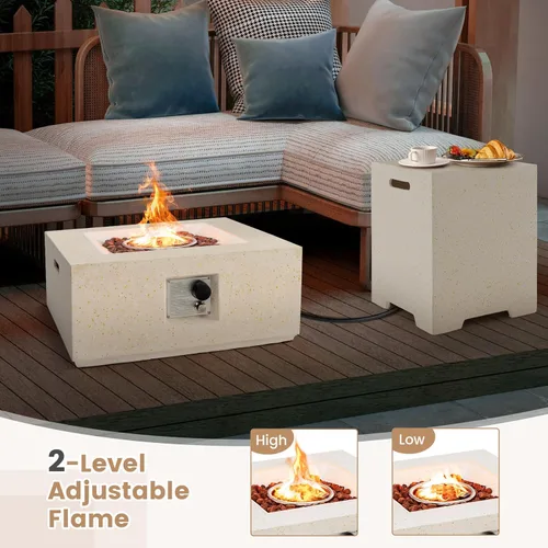 Miniatura 2 de Tangkula 28 Inch Patio Propane Fire Pit Table with Hideaway Tank Holder, 40,000 BTU Terrazzo Gas Fire Table with Lava Rocks, Protective Covers