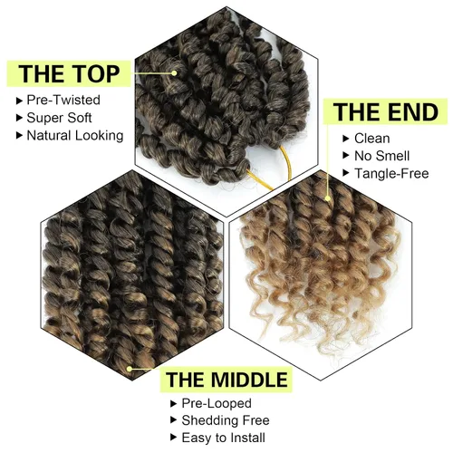 Miniatura 4 de Pelo de ganchillo Passion Twist de 10 pulgadas, 8 paquetes de cabello de ganchillo corto pretrenzado para mujeres negras, cabello rizado de T27.