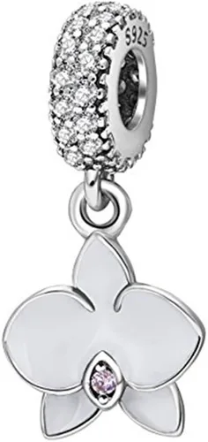 Miniatura 2 de Junyi Jewelry Abalorio de orquídea de plata de ley 925 con diseño de flor, para cumpleaños, aniversario, Navidad, para pulsera Pandora