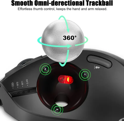 Miniatura 2 de TRELC Ratón Trackball Inalámbrico, Ratón Ergonómico con Bola Rodante con 4800 DPI/7 Botones Programables, Ratón de Control con Pulgar, Ratón Óptico